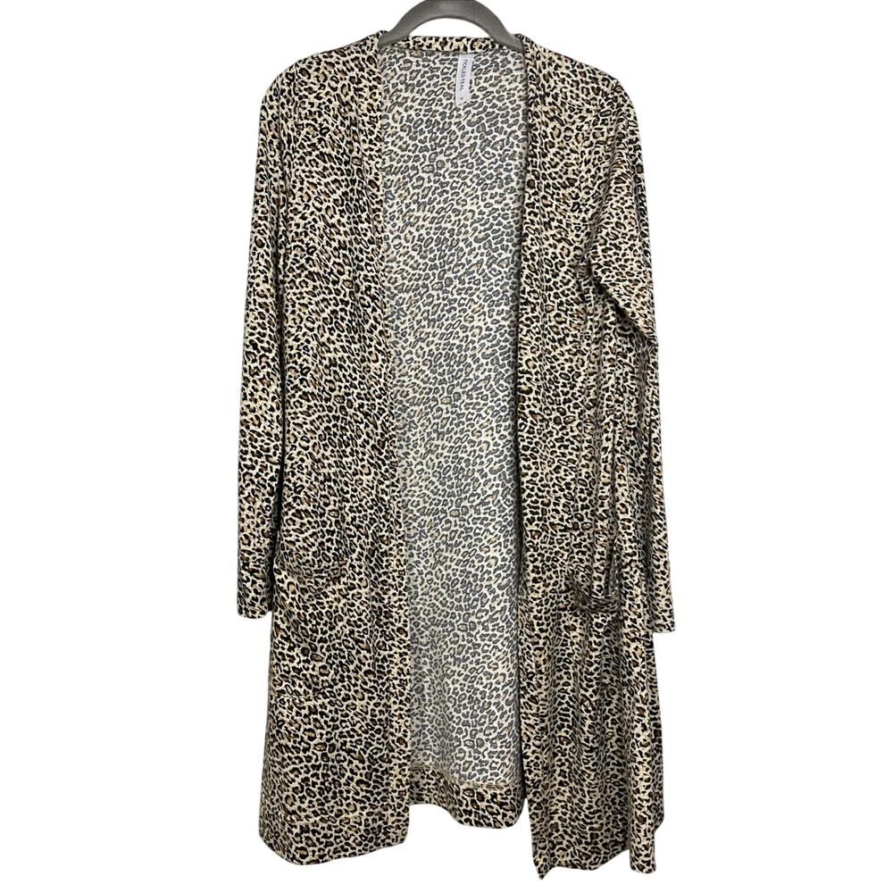 Tickled Teal - Open Cardigan Cheetah Print - Size Medium - Long Sleeve & Pockets